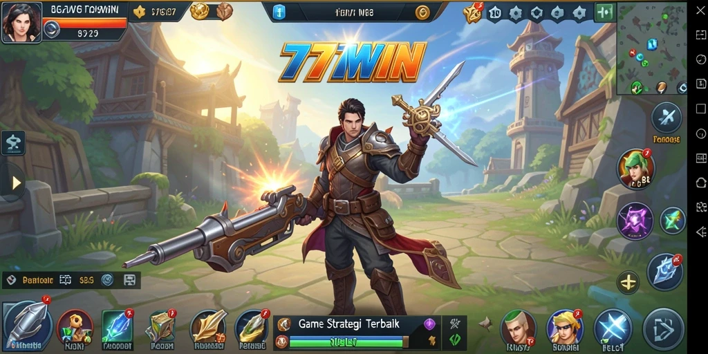 Screenshot gameplay 777WIN menampilkan pertempuran epik dan pembangunan kerajaan.