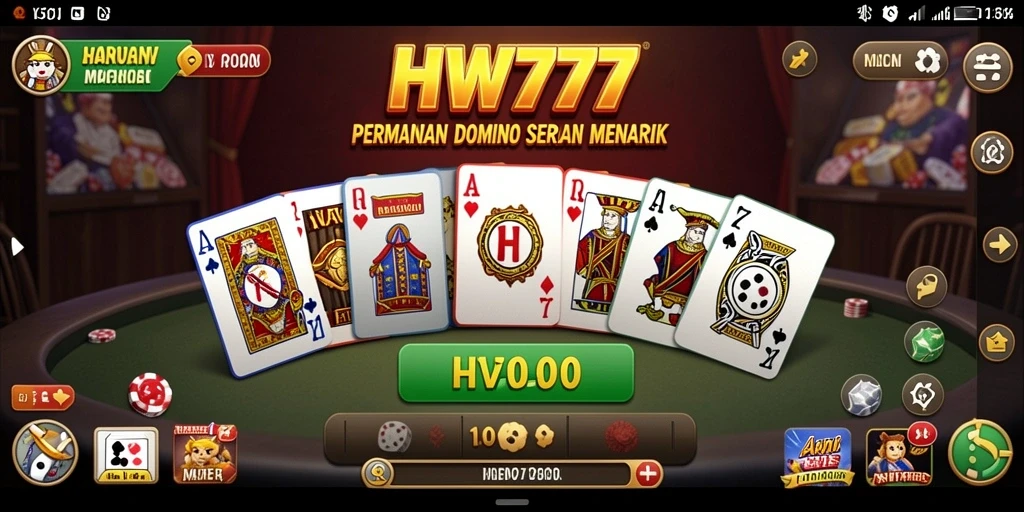 Screenshot HW777 menunjukkan aksi seru dalam permainan Domino.