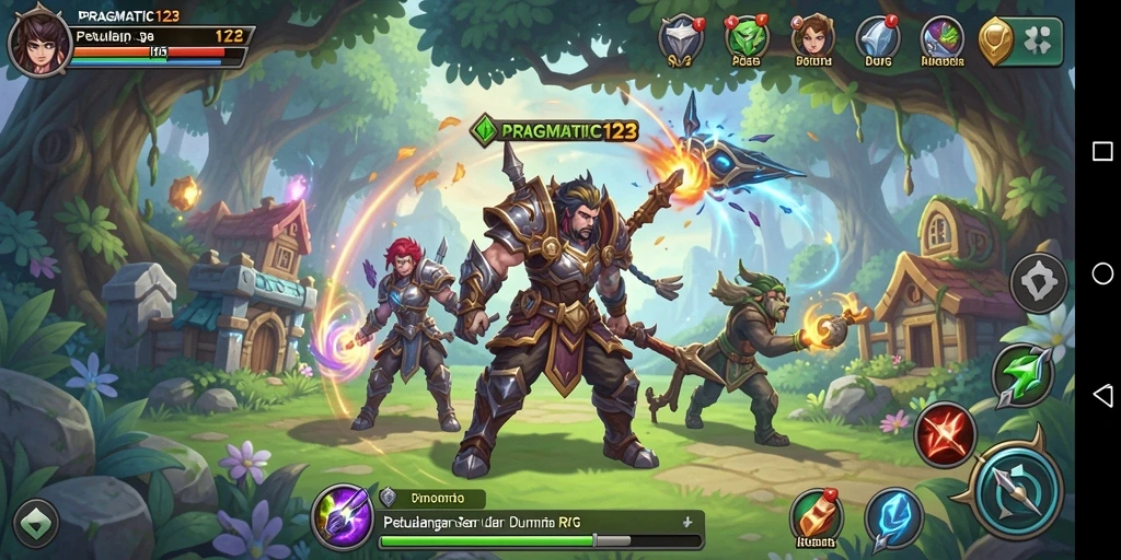Screenshot PRAGMATIC123 menampilkan pertarungan epik penuh eksplorasi.